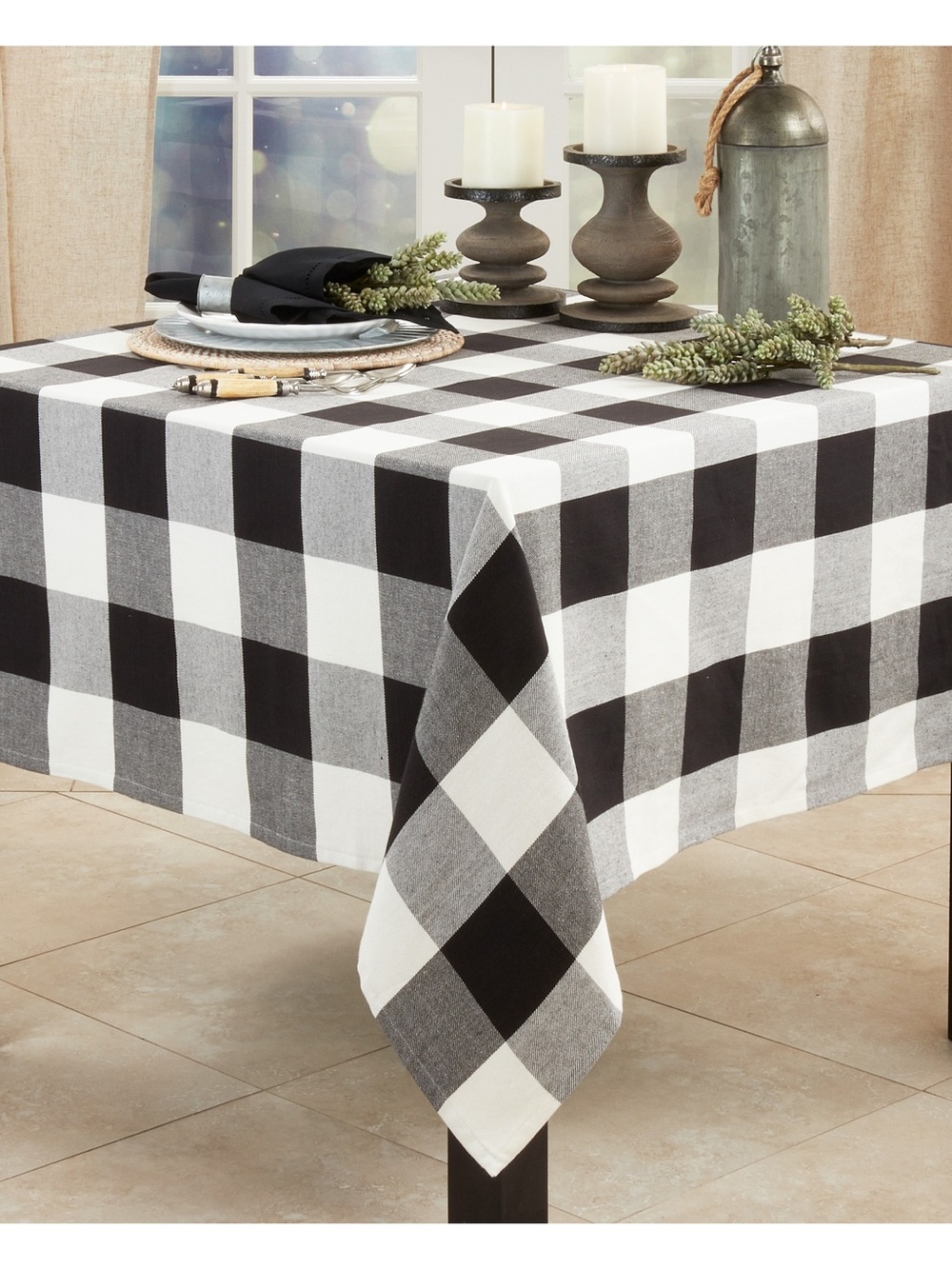 Black & White Buffalo Check Tablecloth - Classic Dining Table Cover